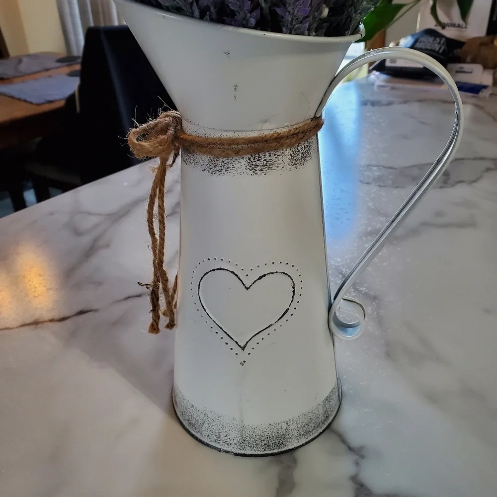 Lavender Artificial Flowers in Decorative Flower Pitcher